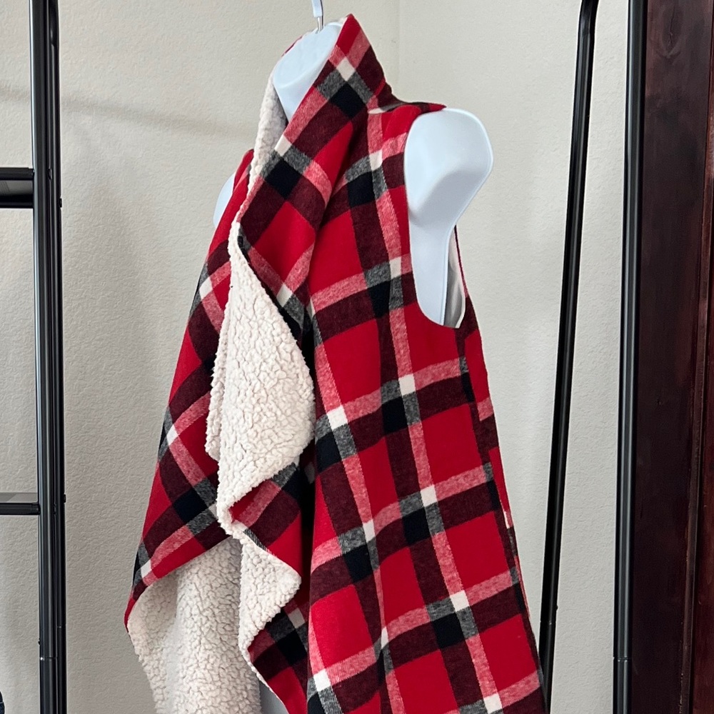 She + Sky Red Plaid Vest with Cream Lining